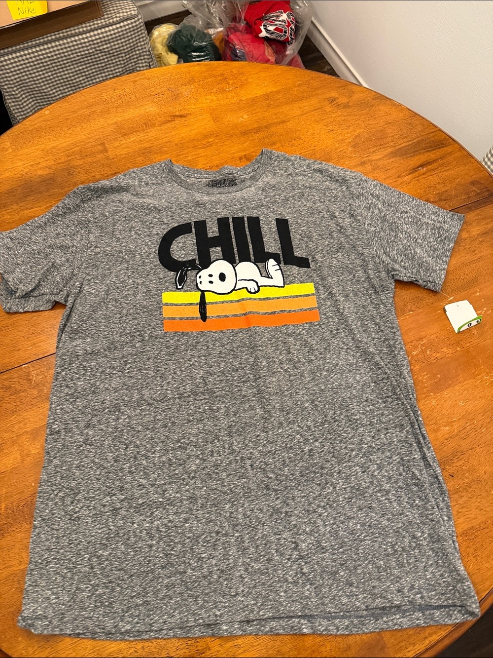 Peanuts Gray Graphic Tee with Black, Yellow and Orange Stripes xxl